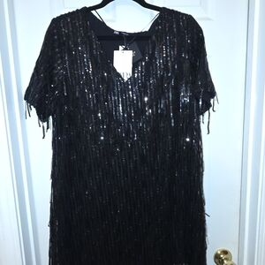 Black Sequin Fringe Dress